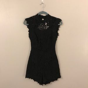 open back black lace romper